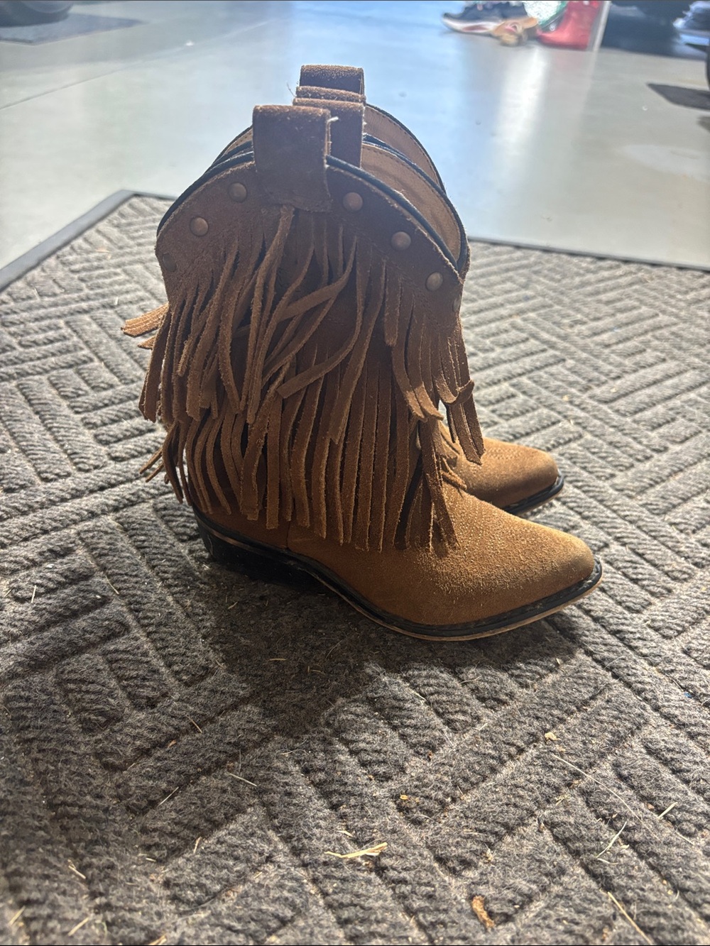 Kids Brown Suede Fringe Western Boots